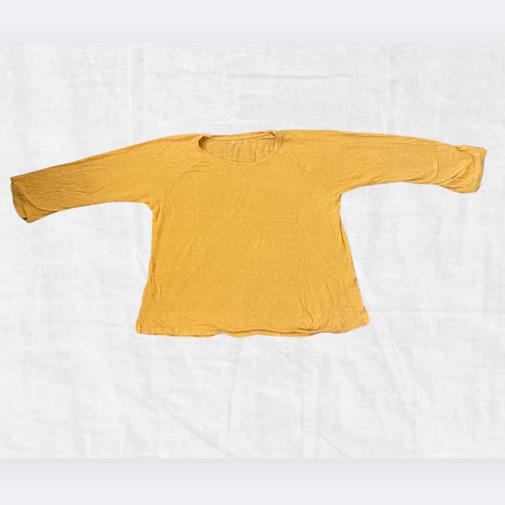Eileen Fisher 100% organic Linen Mustard longsleeve Top Medium